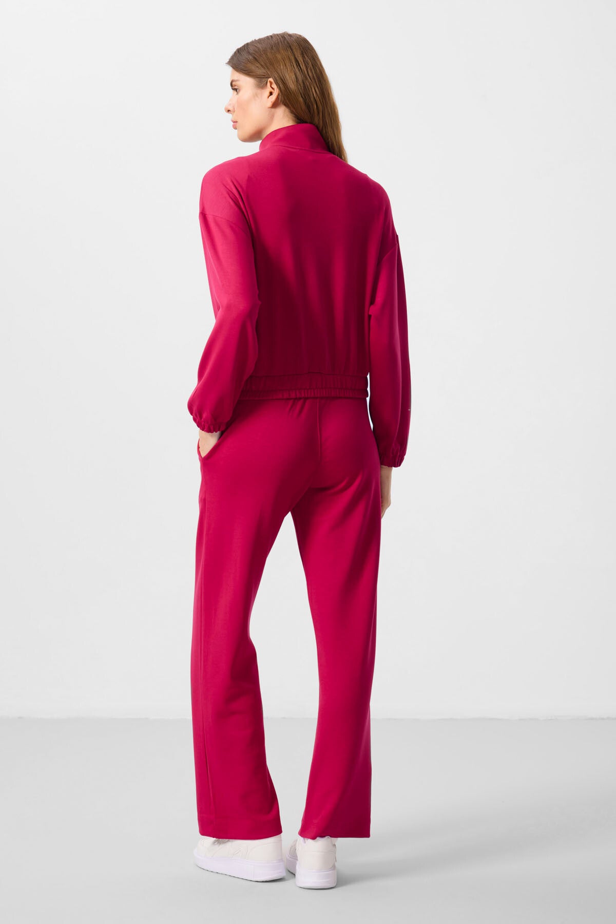 Image of Viva Kırmızı Yumuşak Dokulu Dik Yaka Oversize Lastikli Kadın Eşofman Takım - 95349