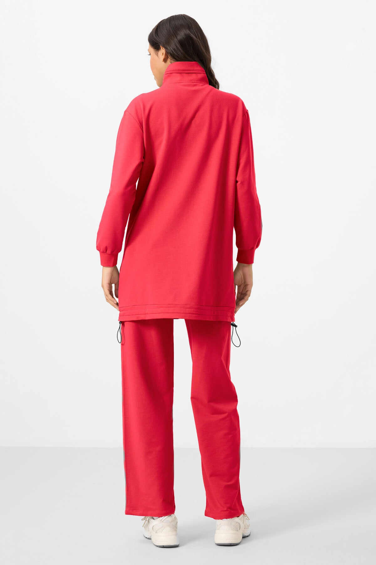 Image of Viva Kırmızı Dik Yaka Fermuarlı Pamuklu Kadın Eşofman Tunik Takım - 95346
