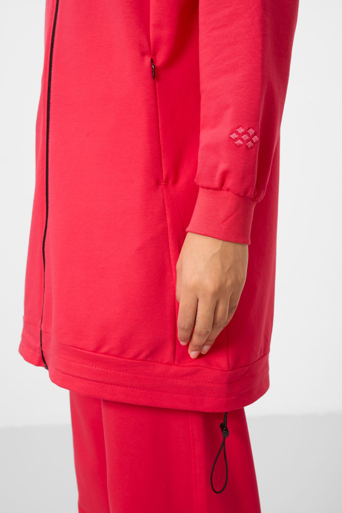 Image of Viva Kırmızı Dik Yaka Fermuarlı Pamuklu Kadın Eşofman Tunik Takım - 95346
