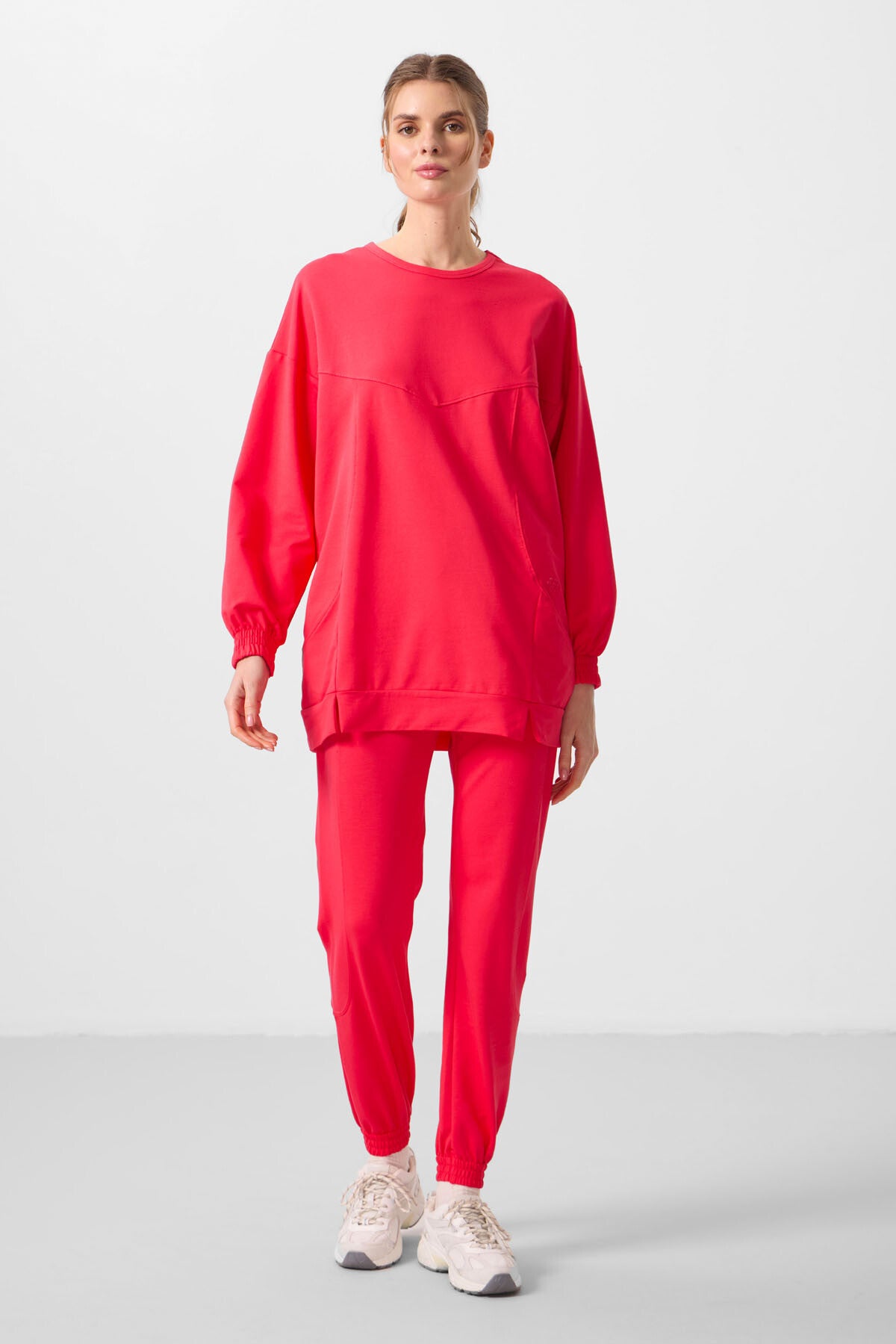 Image of Viva Red O-Neck Basic Oversize Women's Tracksuit Tunic Set - 95347