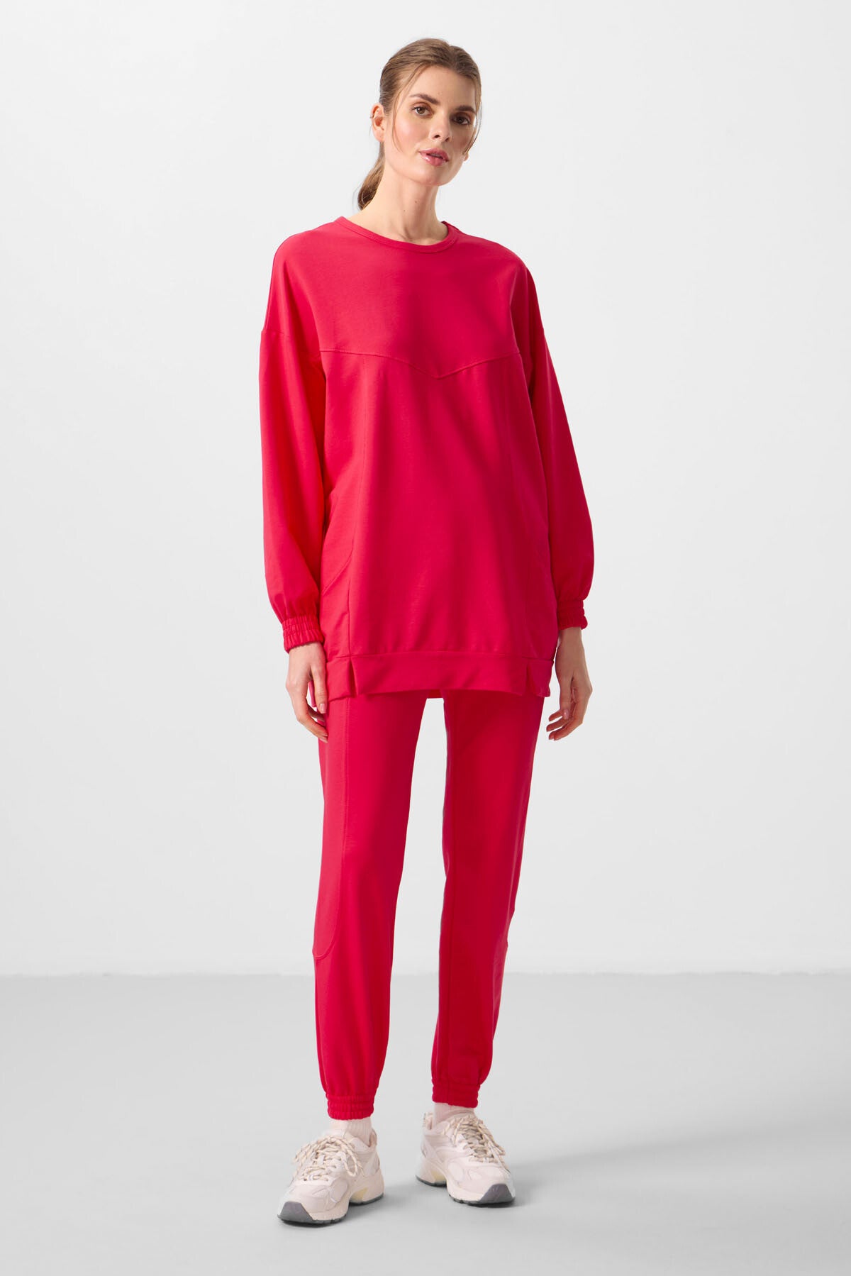 Image of Viva Red O-Neck Basic Oversize Women's Tracksuit Tunic Set - 95347