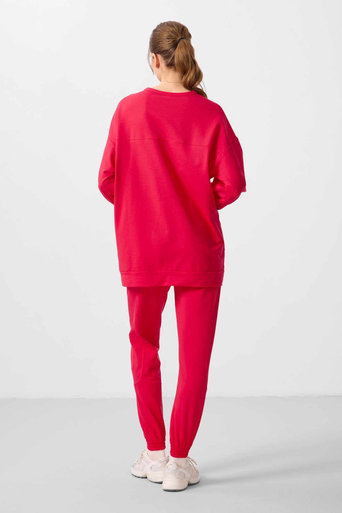 Image of Viva Red O-Neck Basic Oversize Women's Tracksuit Tunic Set - 95347