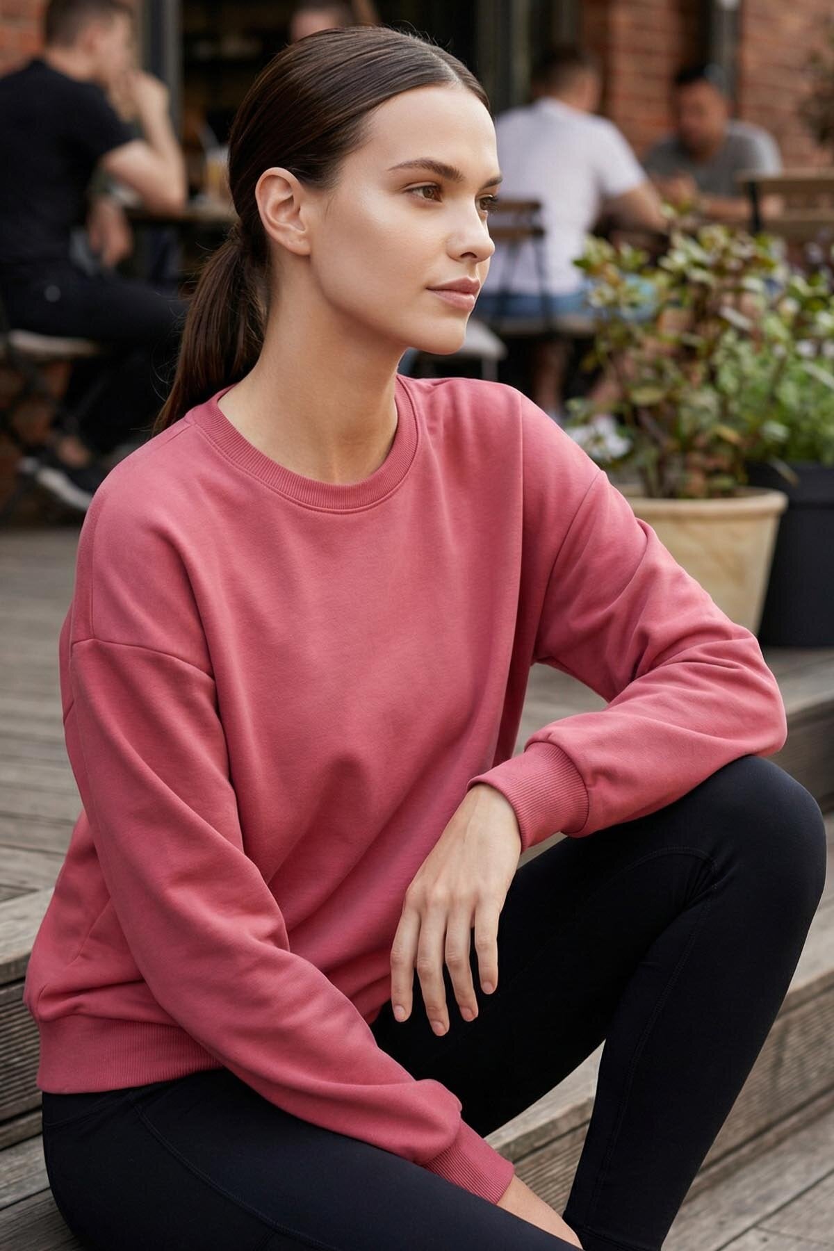 Image of Yaban Gülü Basic O Yaka Oversize Kadın Sweatshirt - 97053