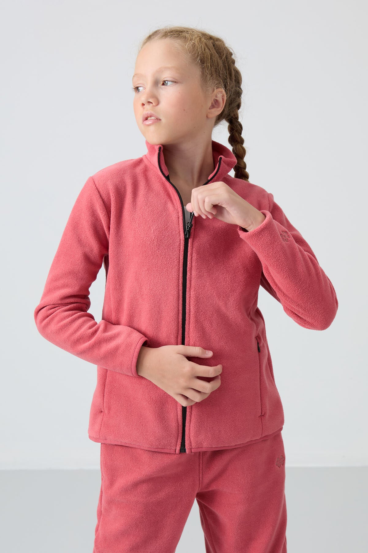 Image of Yaban Gülü Kalın Yumuşak Dokulu Standart Fit Nakışlı Polar Kız Çocuk Sweatshirt - 75154