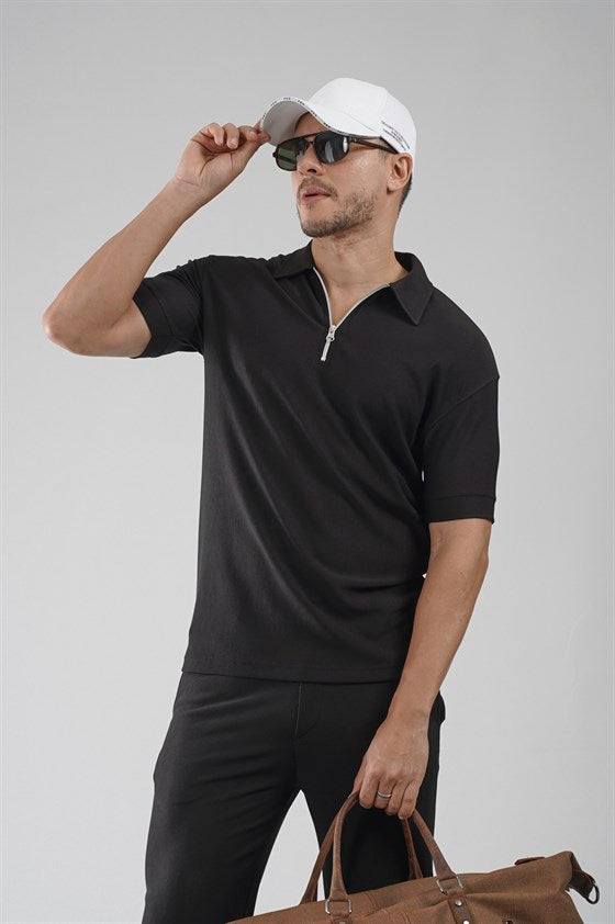 Image of Yakası Fermuarlı Regular Kalıp Pantolon Tişört Alt Üst Takım