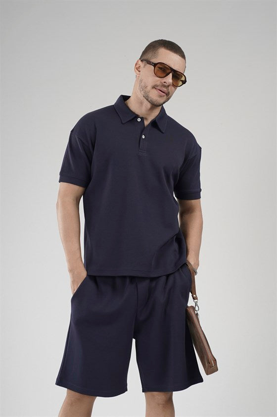 Image of Yarım Oversize Kalıp Polo Yaka Erkek Şort Takım