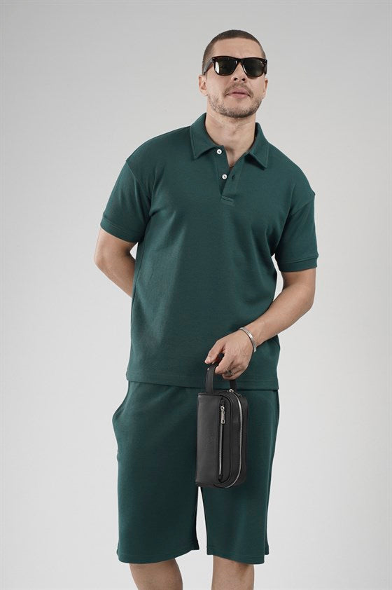 Image of Yarım Oversize Kalıp Polo Yaka Erkek Şort Takım