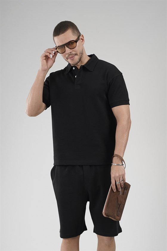 Image of Yarım Oversize Kalıp Polo Yaka Erkek Şort Takım