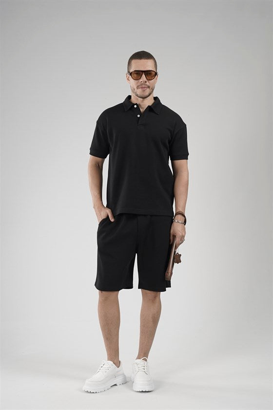 Image of Yarım Oversize Kalıp Polo Yaka Erkek Şort Takım