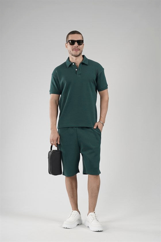 Image of Yarım Oversize Kalıp Polo Yaka Erkek Şort Takım