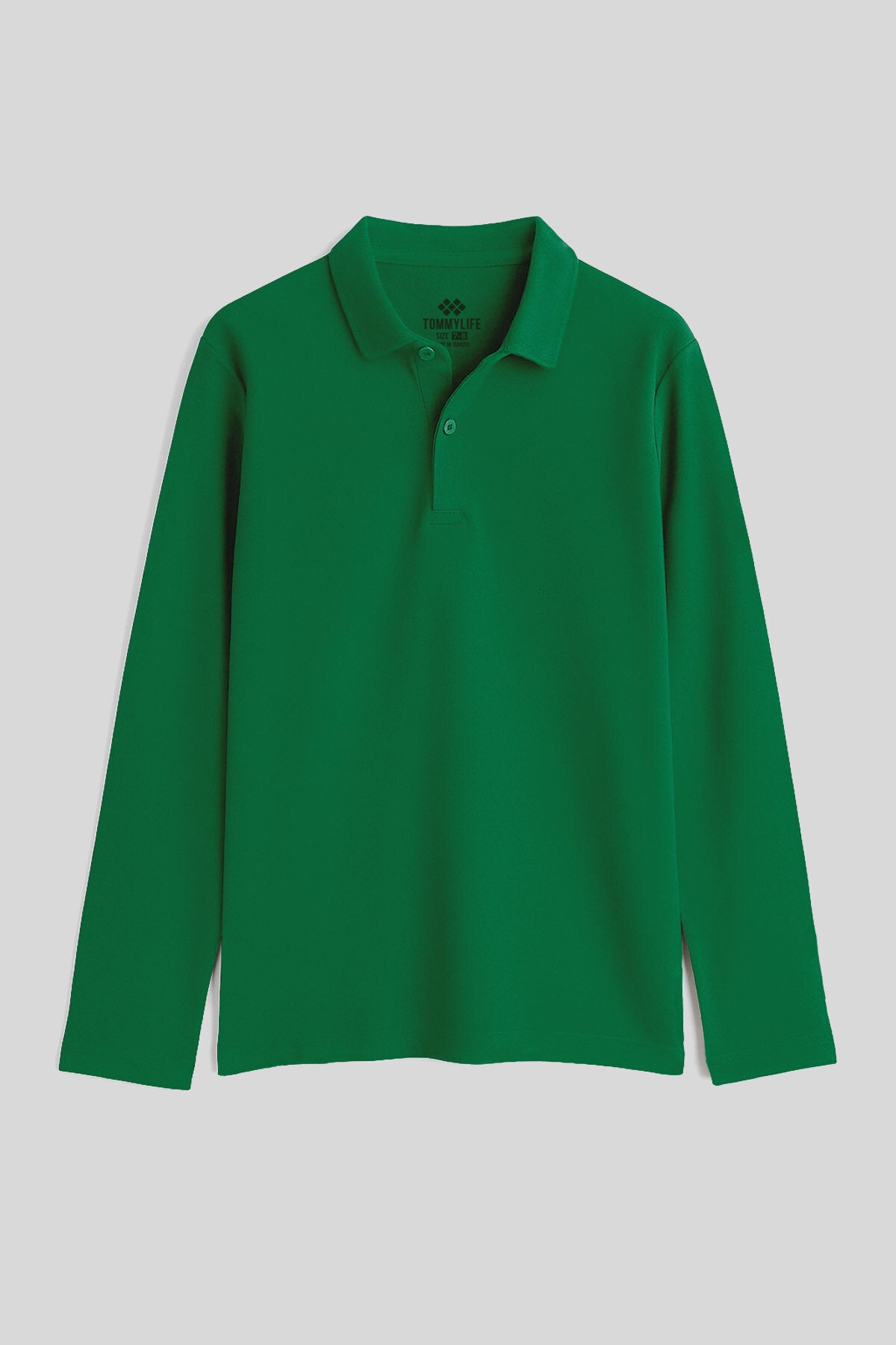 Image of Yeşil Polo Yaka Basic Uzun Kollu Unisex Çocuk T-Shirt - 11170