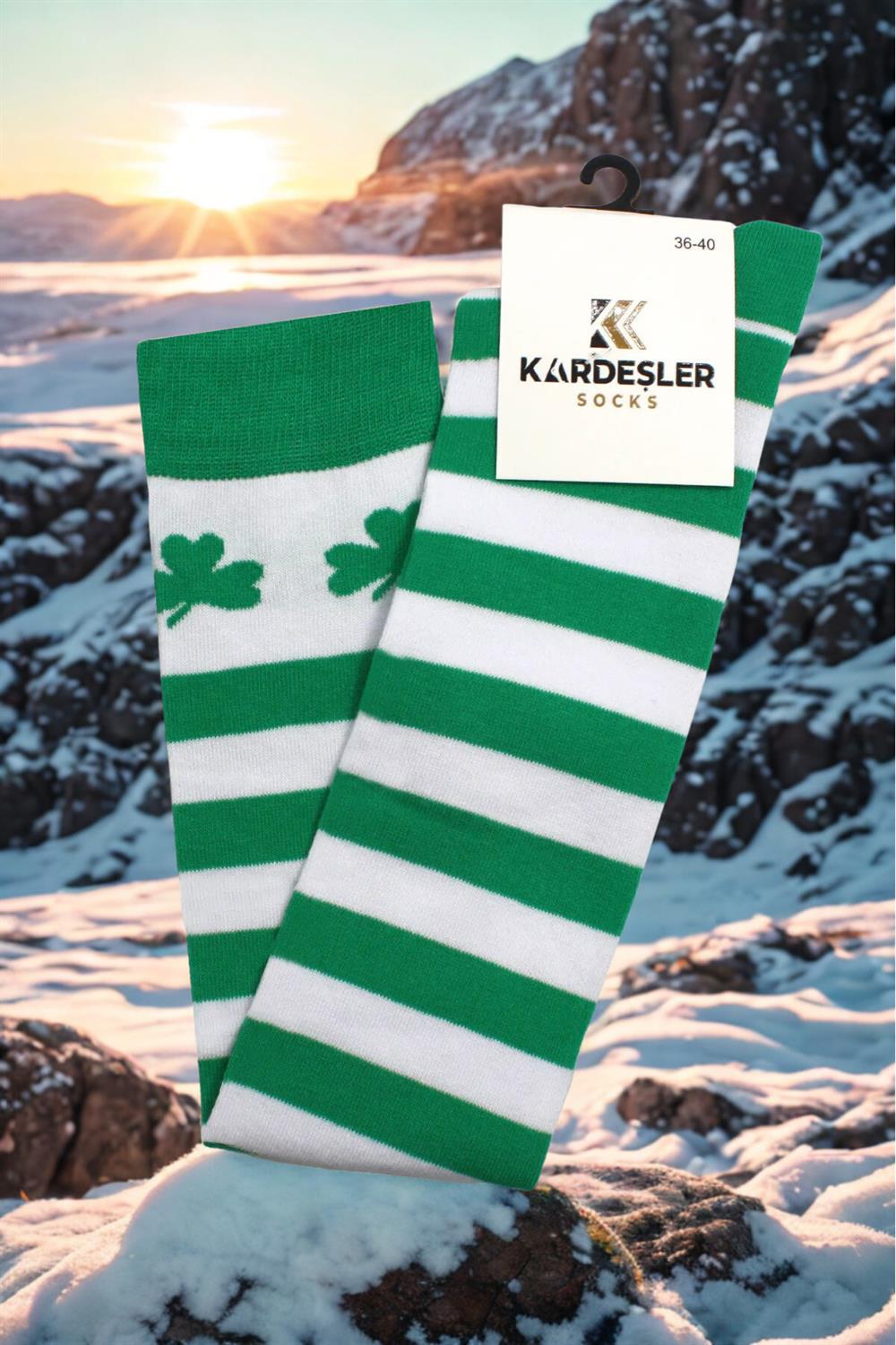 Image of Green and White Striped Knee-High Cotton Socks