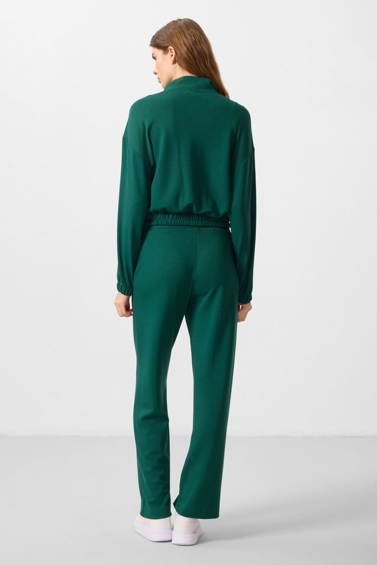 Image of Yeşil Yumuşak Dokulu Dik Yaka Oversize Lastikli Kadın Eşofman Takım - 95349