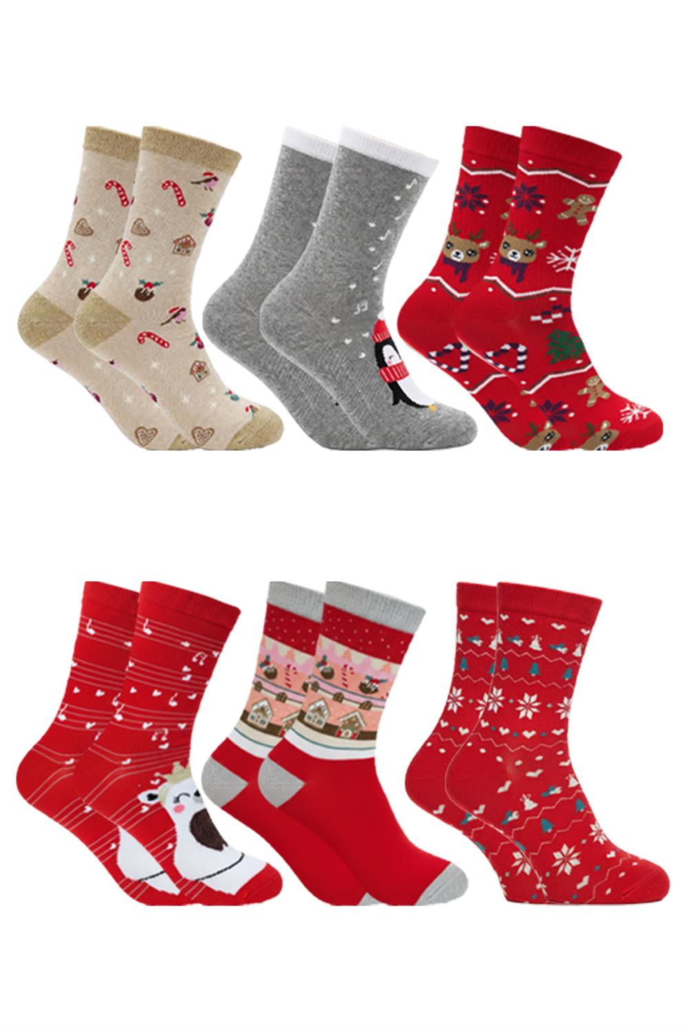 Image of Yılbaşı Noel Christmas Desenli Soket Çorap Renkli 6'Lı Paket